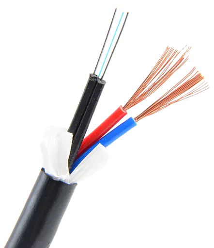 Fiber optic cable with colored wires visible at the end